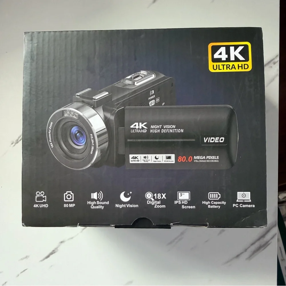 New Camcorder Video Camera 4K 80MP 18X Digital Zoom Night Vision Sound Quality